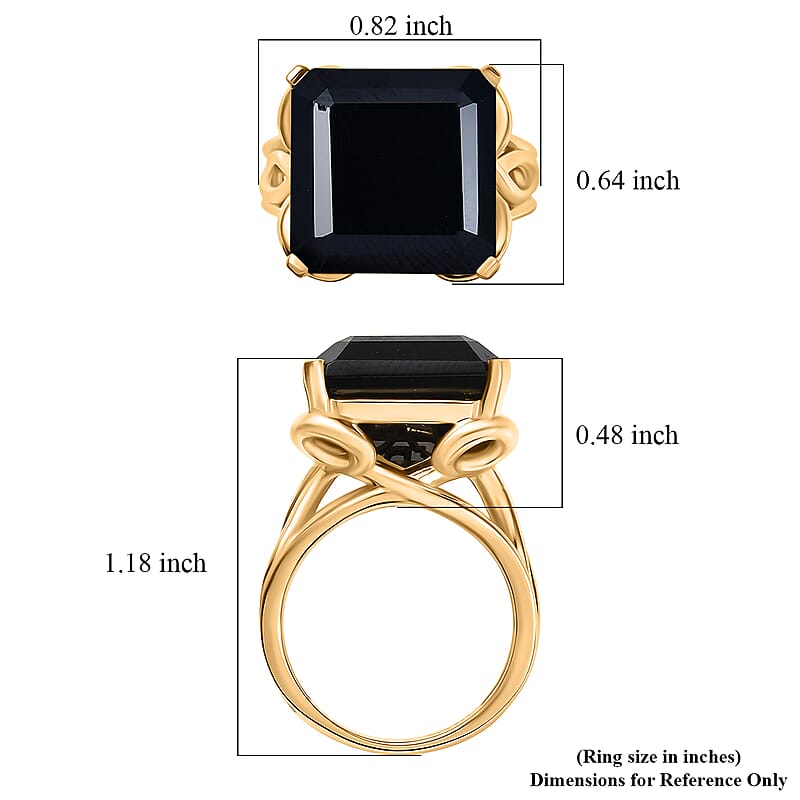 D'Joy Thai Black Spinel 14.80 ctw Ring in 18K YG Over Sterling Silver (Size 7.5)