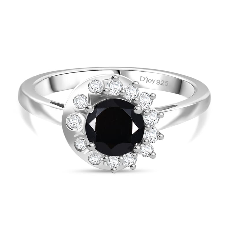 D'Joy Thai Black Spinel and White Zircon 1.30 ctw Ring in Platinum Over Sterling Silver (Size 7.5)