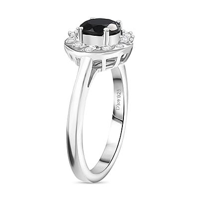 D'Joy Thai Black Spinel and White Zircon 1.30 ctw Ring in Platinum Over Sterling Silver (Size 7.5)