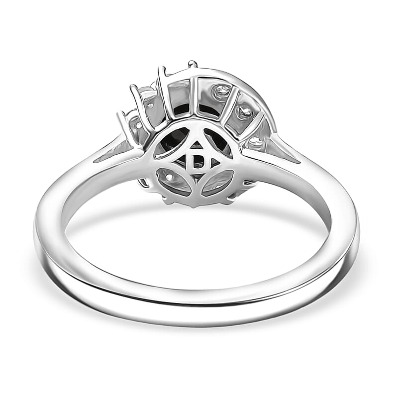 D'Joy Thai Black Spinel and White Zircon 1.30 ctw Ring in Platinum Over Sterling Silver (Size 7.5)