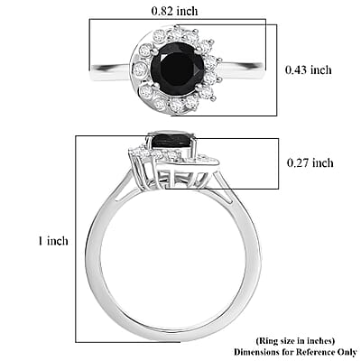 D'Joy Thai Black Spinel and White Zircon 1.30 ctw Ring in Platinum Over Sterling Silver (Size 7.5)