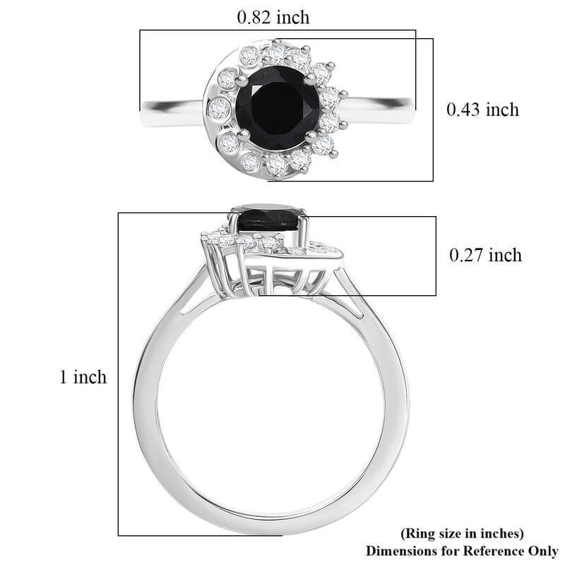 D'Joy Thai Black Spinel and White Zircon 1.30 ctw Ring in Platinum Over Sterling Silver (Size 7.5)