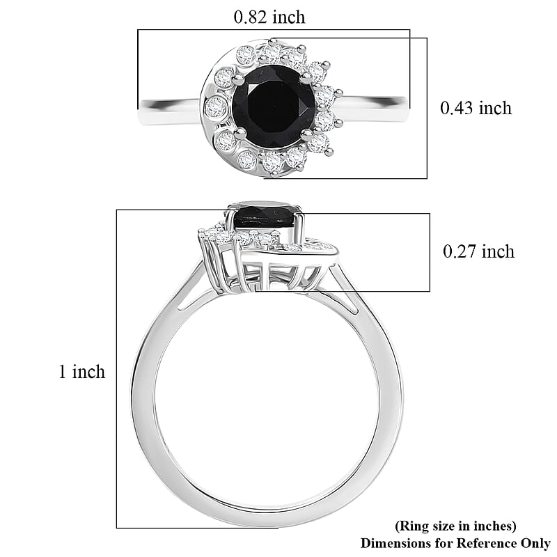 D'Joy Thai Black Spinel and White Zircon 1.30 ctw Ring in Platinum Over Sterling Silver (Size 7.5)