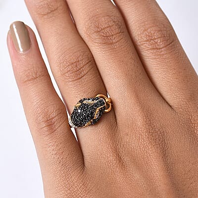 D'Joy Thai Black Spinel and White Zircon 1.20 ctw Ring in 18K YG Over Sterling Silver (Size 7.5)