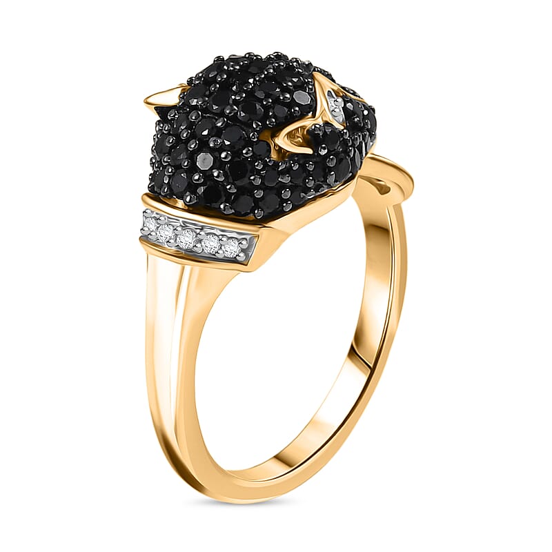 D'Joy Thai Black Spinel and White Zircon 1.20 ctw Ring in 18K YG Over Sterling Silver (Size 7.5)