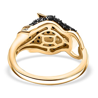 D'Joy Thai Black Spinel and White Zircon 1.20 ctw Ring in 18K YG Over Sterling Silver (Size 7.5)