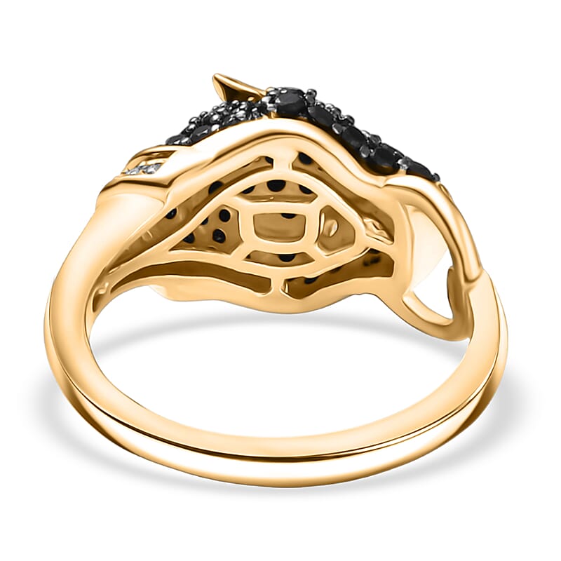 D'Joy Thai Black Spinel and White Zircon 1.20 ctw Ring in 18K YG Over Sterling Silver (Size 7.5)