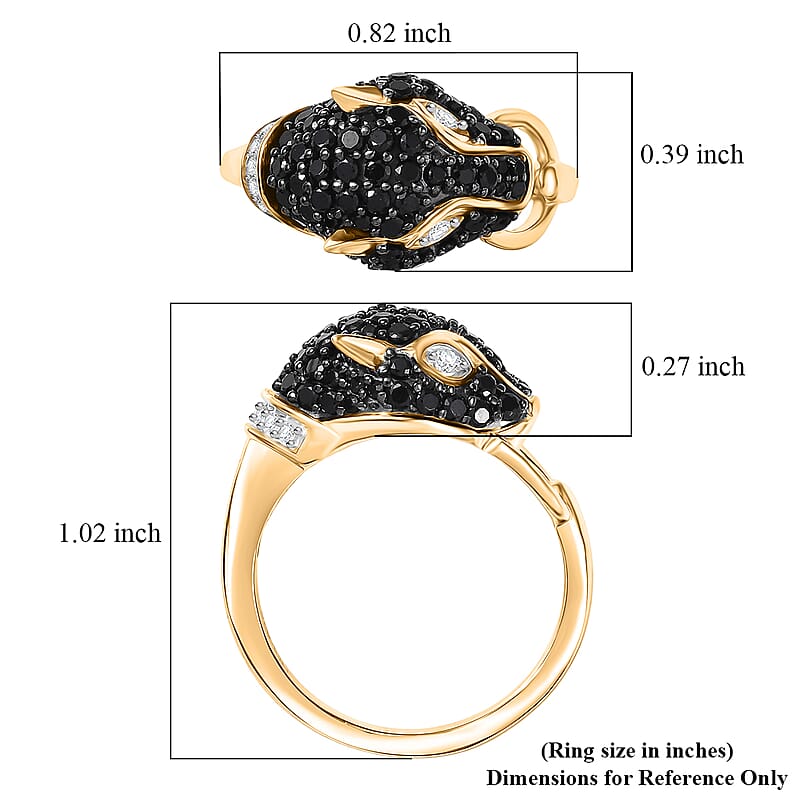D'Joy Thai Black Spinel and White Zircon 1.20 ctw Ring in 18K YG Over Sterling Silver (Size 7.5)