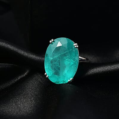 D'Joy Emeraldine Triplet Quartz 27.15 ctw Ring in Rhodium Over Sterling Silver (Size 7.0)