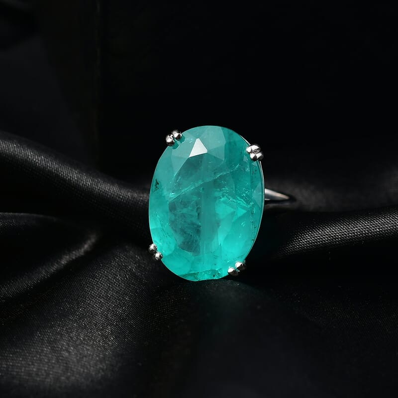 D'Joy Emeraldine Triplet Quartz 27.15 ctw Ring in Rhodium Over Sterling Silver (Size 7.0)