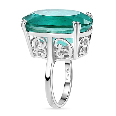 D'Joy Emeraldine Triplet Quartz 27.15 ctw Ring in Rhodium Over Sterling Silver (Size 7.0)