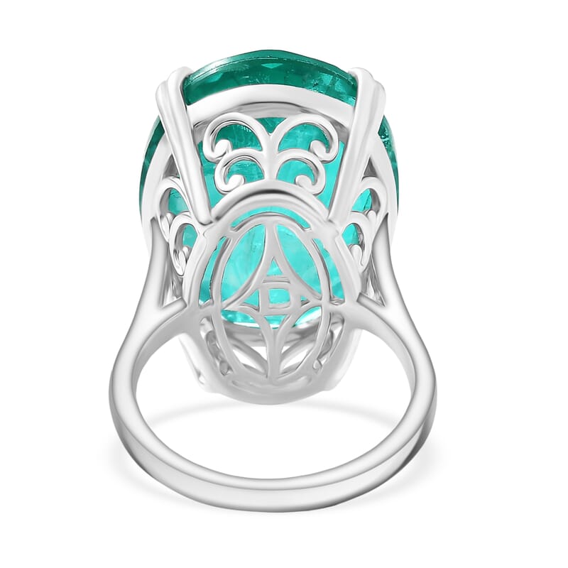 D'Joy Emeraldine Triplet Quartz 27.15 ctw Ring in Rhodium Over Sterling Silver (Size 7.0)
