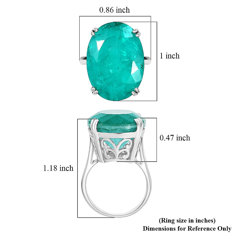 D'Joy Emeraldine Triplet Quartz 27.15 ctw Ring in Rhodium Over Sterling Silver (Size 7.0)