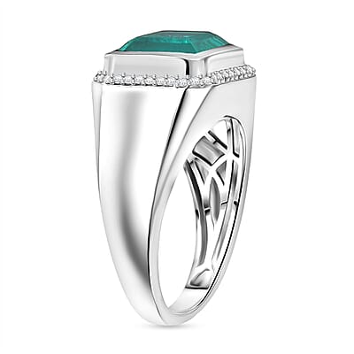 D'Joy Emeraldine Triplet Quartz and White Zircon 5.50 ctw Men's Ring in Rhodium Over Sterling Silver (Size 11.0)