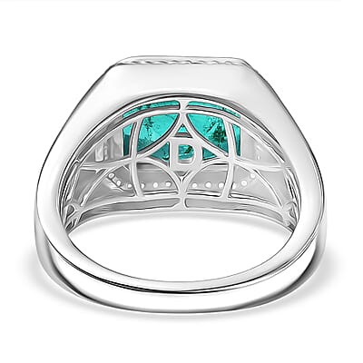 D'Joy Emeraldine Triplet Quartz and White Zircon 5.50 ctw Men's Ring in Rhodium Over Sterling Silver (Size 11.0)