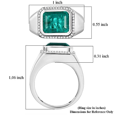 D'Joy Emeraldine Triplet Quartz and White Zircon 5.50 ctw Men's Ring in Rhodium Over Sterling Silver (Size 11.0)