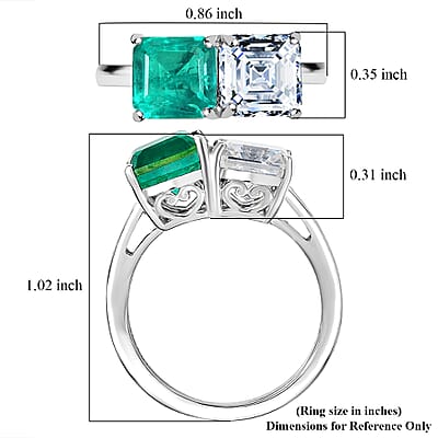 D'Joy Emeraldine Triplet Quartz and Moissanite 3.70 ctw Ring in Platinum Over Sterling Silver (Size 8.5)