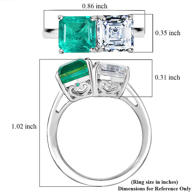 D'Joy Emeraldine Triplet Quartz and Moissanite 3.70 ctw Ring in Platinum Over Sterling Silver (Size 8.5)