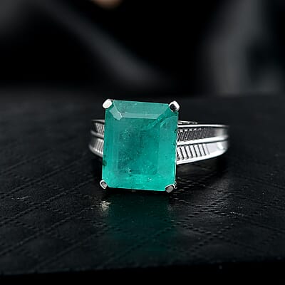 D'Joy Emeraldine Triplet Quartz 6.60 ctw Ring in Platinum Over Sterling Silver (Size 8.0)