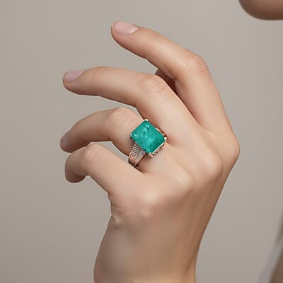 D'Joy Emeraldine Triplet Quartz 6.60 ctw Ring in Platinum Over Sterling Silver (Size 8.0)