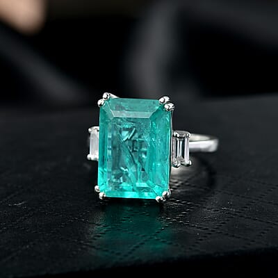 D'Joy Emeraldine Triplet Quartz and White Topaz 8.35 ctw Ring in Platinum Over Sterling Silver (Size 8.0)