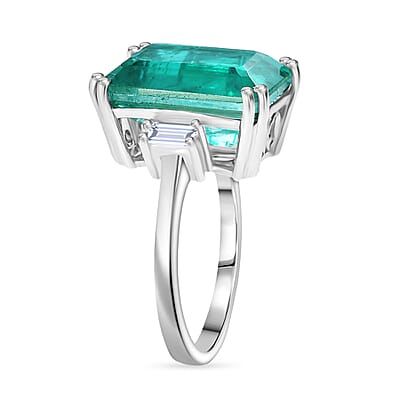 D'Joy Emeraldine Triplet Quartz and White Topaz 8.35 ctw Ring in Platinum Over Sterling Silver (Size 8.0)