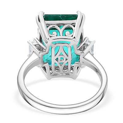 D'Joy Emeraldine Triplet Quartz and White Topaz 8.35 ctw Ring in Platinum Over Sterling Silver (Size 8.0)
