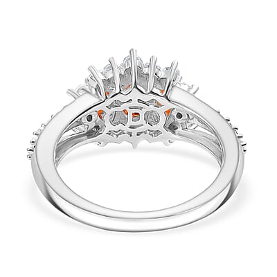 D'Joy AAA Crimson Fire Opal and White Zircon 1.50 ctw Ring in Rhodium Over Sterling Silver (Size 7.5)
