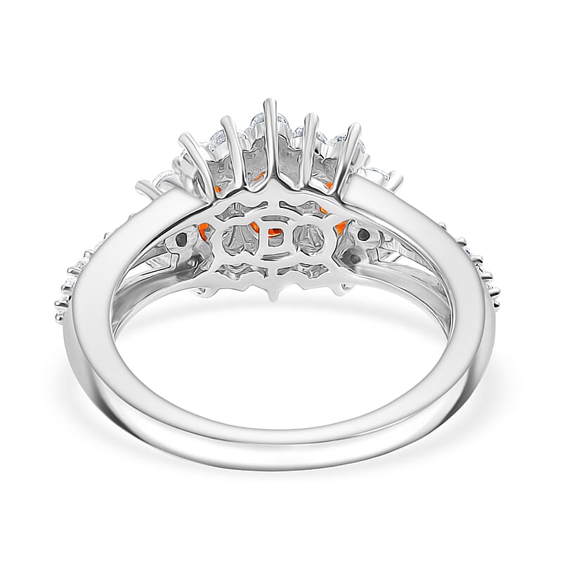 D'Joy AAA Crimson Fire Opal and White Zircon 1.50 ctw Ring in Rhodium Over Sterling Silver (Size 7.5)