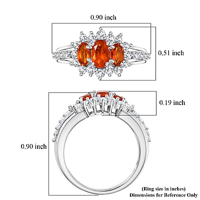 D'Joy AAA Crimson Fire Opal and White Zircon 1.50 ctw Ring in Rhodium Over Sterling Silver (Size 7.5)