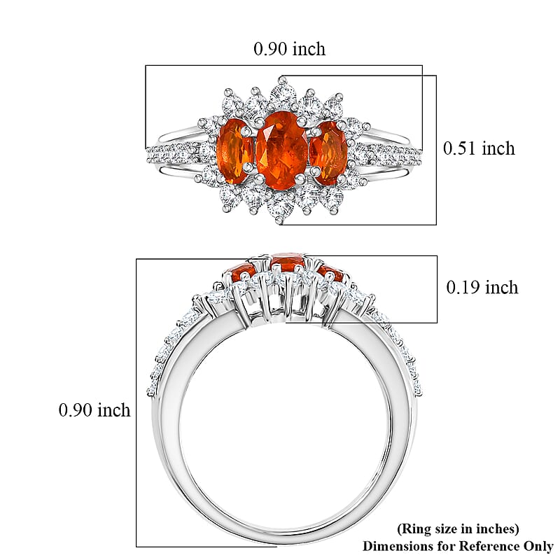 D'Joy AAA Crimson Fire Opal and White Zircon 1.50 ctw Ring in Rhodium Over Sterling Silver (Size 7.5)