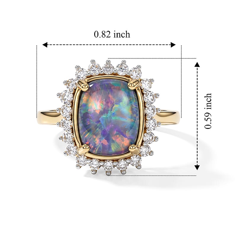 Premium Boulder Opal Triplet and Luxuriant Lab Grown Diamond G-H SI 2.85 ctw Ring in 18K Vermeil Yellow Gold Over Sterling Silver (Size 6.0)