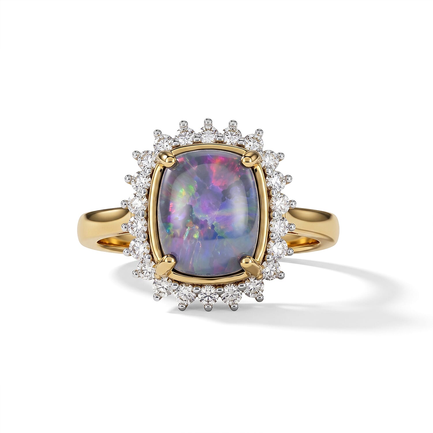 Premium Boulder Opal Triplet and Luxuriant Lab Grown Diamond G-H SI 2.85 ctw Ring in 18K Vermeil Yellow Gold Over Sterling Silver (Size 6.5)