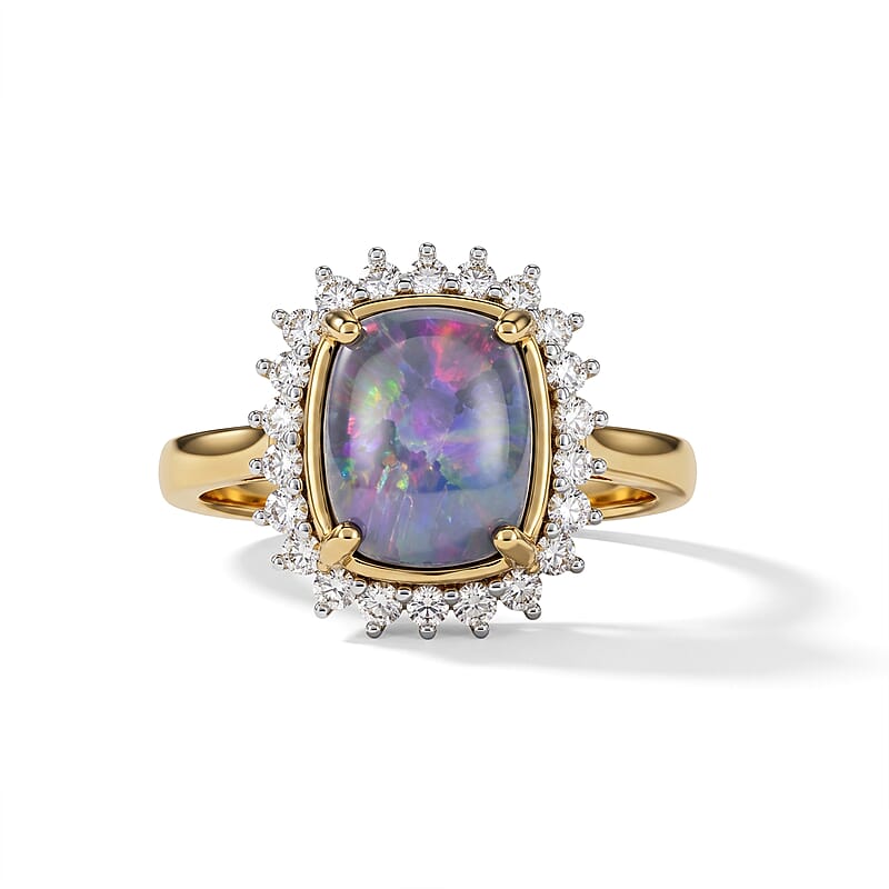 Premium Boulder Opal Triplet and Luxuriant Lab Grown Diamond G-H SI 2.85 ctw Ring in 18K Vermeil Yellow Gold Over Sterling Silver (Size 6.5)