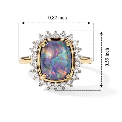 Premium Boulder Opal Triplet and Luxuriant Lab Grown Diamond G-H SI 2.85 ctw Ring in 18K Vermeil Yellow Gold Over Sterling Silver (Size 6.5)