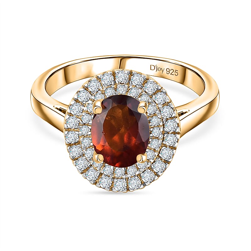 D'Joy Premium Ratnapura Hessonite Garnet and White Zircon 2.10 ctw Ring in 18K Yellow Gold Over Sterling Silver (Size 7.0)