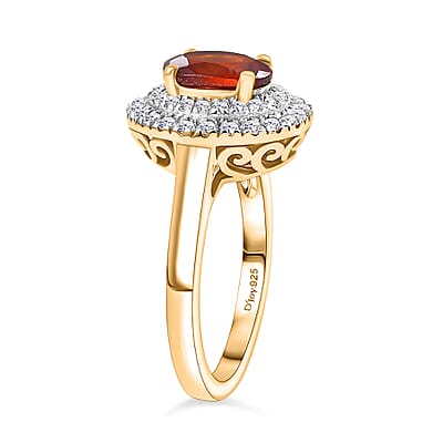 D'Joy Premium Ratnapura Hessonite Garnet and White Zircon 2.10 ctw Ring in 18K Yellow Gold Over Sterling Silver (Size 7.0)
