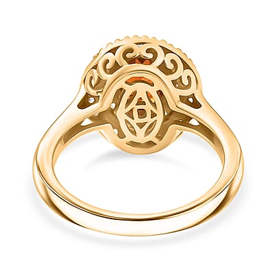 D'Joy Premium Ratnapura Hessonite Garnet and White Zircon 2.10 ctw Ring in 18K Yellow Gold Over Sterling Silver (Size 7.0)