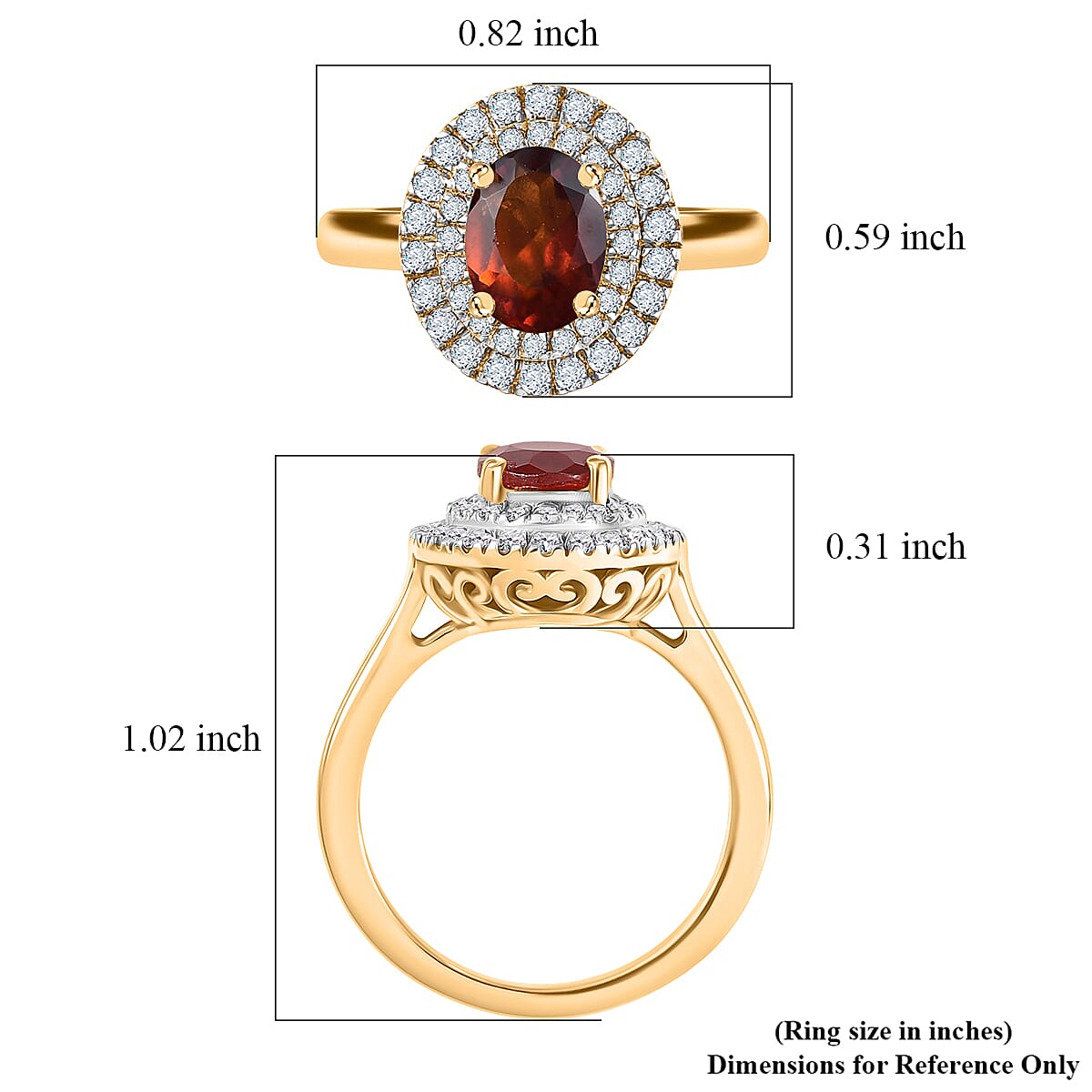 D'Joy Premium Ratnapura Hessonite Garnet and White Zircon 2.10 ctw Ring in 18K Yellow Gold Over Sterling Silver (Size 7.0)