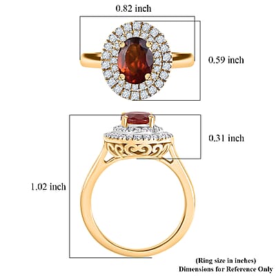 D'Joy Premium Ratnapura Hessonite Garnet and White Zircon 2.10 ctw Ring in 18K Yellow Gold Over Sterling Silver (Size 7.0)