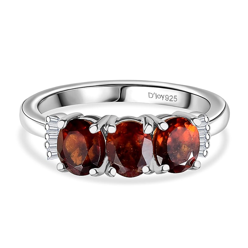 D'Joy Premium Ratnapura Hessonite Garnet and Diamond 1.50 ctw Ring in Platinum Over Sterling Silver (Size 8.0)