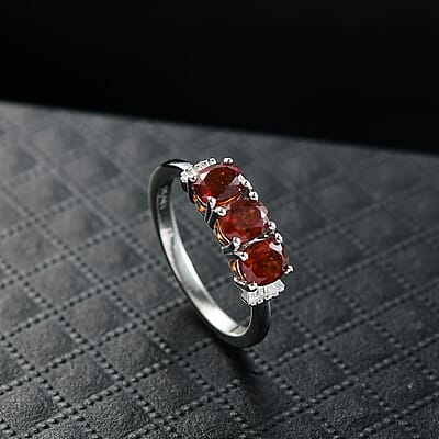 D'Joy Premium Ratnapura Hessonite Garnet and Diamond 1.50 ctw Ring in Platinum Over Sterling Silver (Size 8.0)