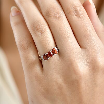D'Joy Premium Ratnapura Hessonite Garnet and Diamond 1.50 ctw Ring in Platinum Over Sterling Silver (Size 8.0)