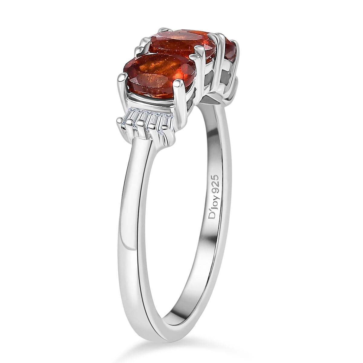 D'Joy Premium Ratnapura Hessonite Garnet and Diamond 1.50 ctw Ring in Platinum Over Sterling Silver (Size 8.0)