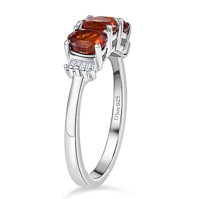 D'Joy Premium Ratnapura Hessonite Garnet and Diamond 1.50 ctw Ring in Platinum Over Sterling Silver (Size 8.0)