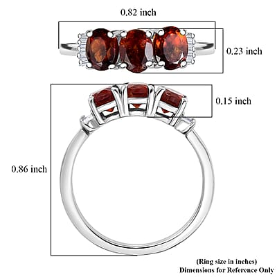 D'Joy Premium Ratnapura Hessonite Garnet and Diamond 1.50 ctw Ring in Platinum Over Sterling Silver (Size 8.0)