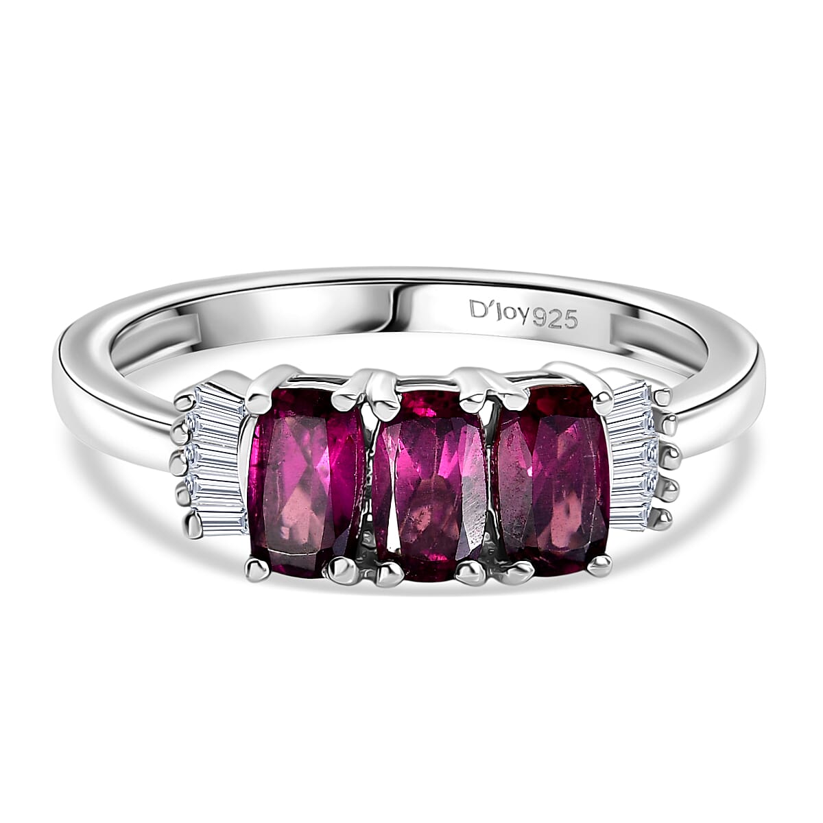 D'Joy Premium Radiant Ember Garnet and Diamond 1.15 ctw Ring in Rhodium Over Sterling Silver (Size 6.0)