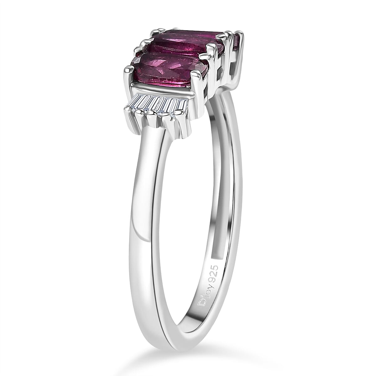 D'Joy Premium Radiant Ember Garnet and Diamond 1.15 ctw Ring in Rhodium Over Sterling Silver (Size 6.0)