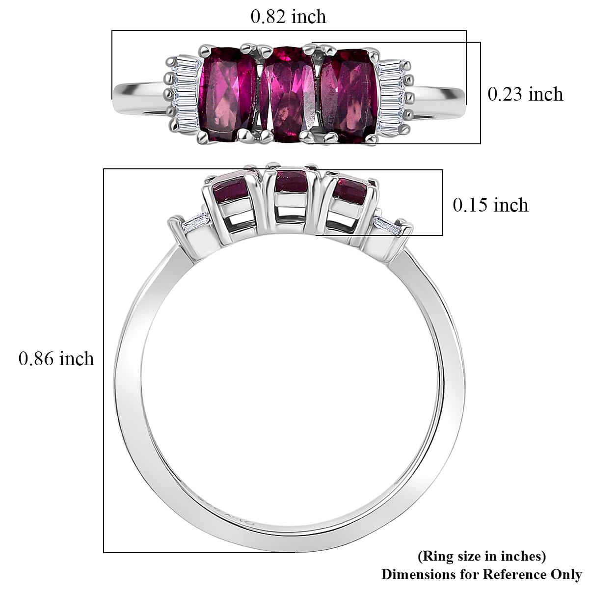 D'Joy Premium Radiant Ember Garnet and Diamond 1.15 ctw Ring in Rhodium Over Sterling Silver (Size 6.0)
