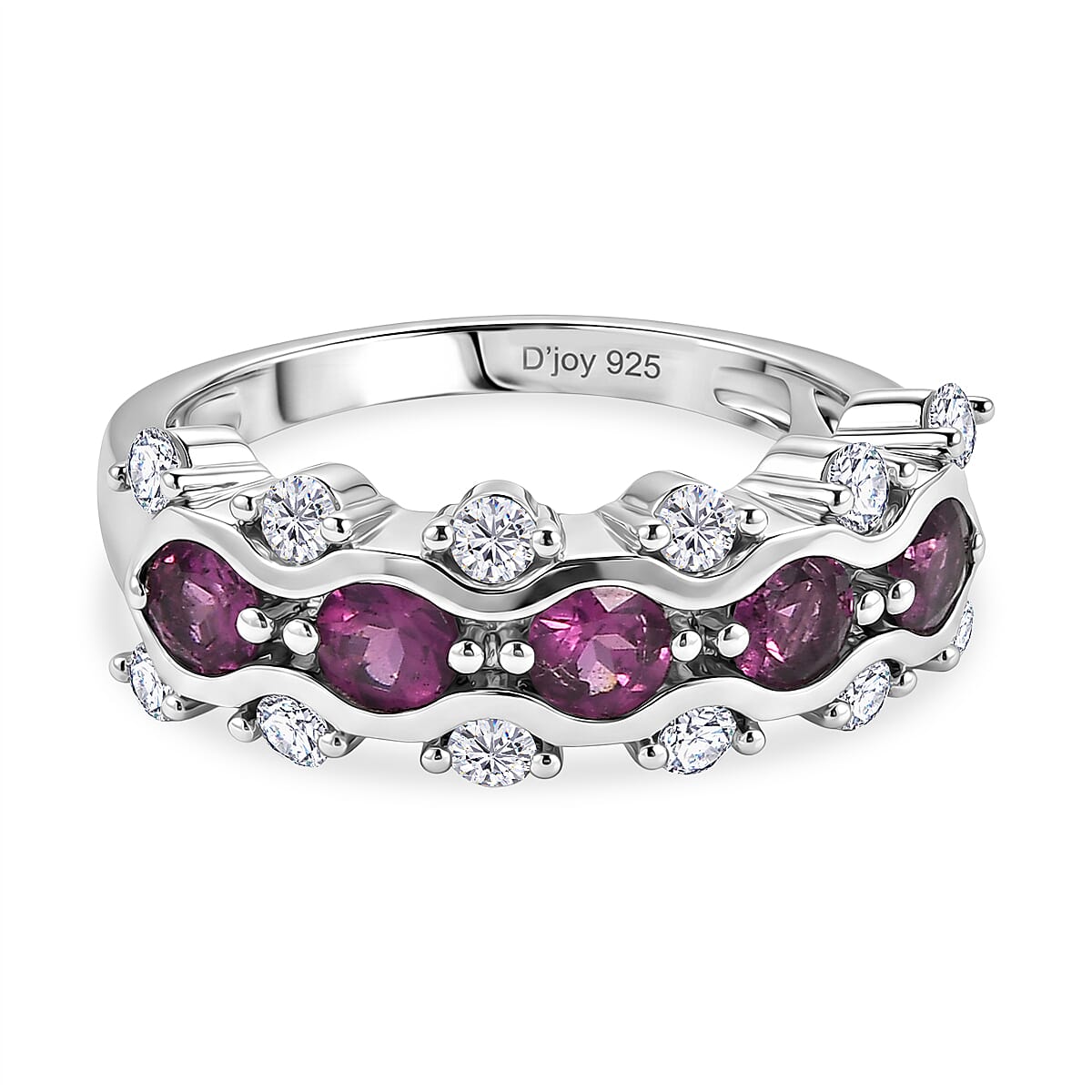 D'Joy Premium Radiant Ember Garnet and White Zircon 1.80 ctw Ring in Rhodium Over Sterling Silver (Size 6.0)